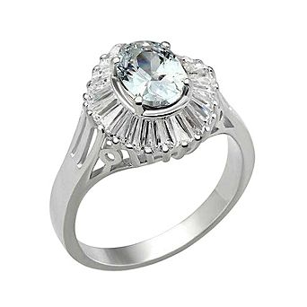 Alamode 925 Sterling Silver Cubic Zirconia Halo Oval Ring