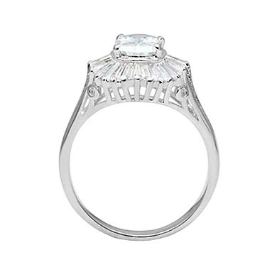 Alamode 925 Sterling Silver Cubic Zirconia Halo Oval Ring