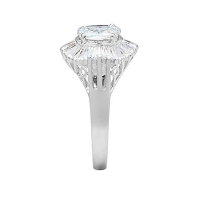 Alamode 925 Sterling Silver Cubic Zirconia Halo Oval Ring