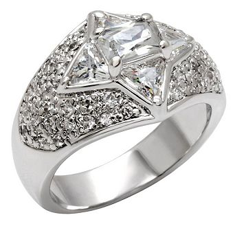 Alamode 925 Sterling Silver Cubic Zirconia Geometric Ring