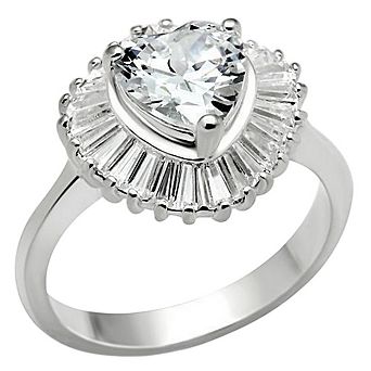 Alamode 925 Sterling Silver Cubic Zirconia Heart Ring