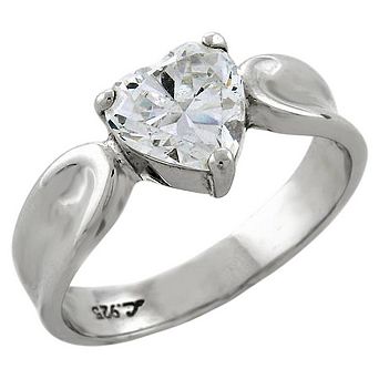 Alamode 925 Sterling Silver Cubic Zirconia Heart Heart Ring
