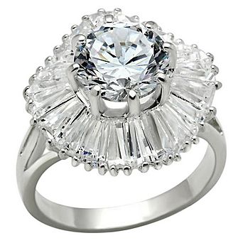 Alamode 925 Sterling Silver Cubic Zirconia Halo Ring