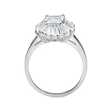 Alamode 925 Sterling Silver Cubic Zirconia Halo Rectangular Ring
