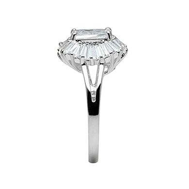 Alamode 925 Sterling Silver Cubic Zirconia Halo Rectangular Ring