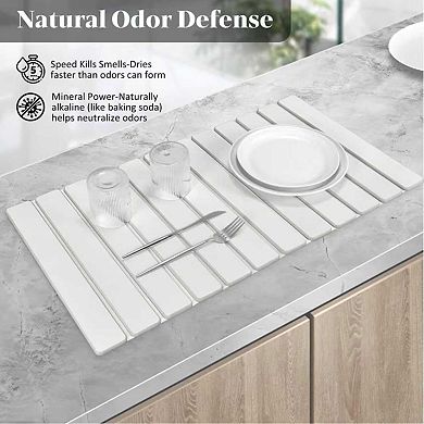 Stone Dish Drying Mat Diatomaceous Earth 28"x16" Collapsible Absorbent Quick Dry