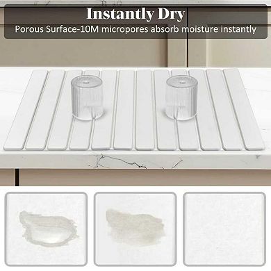 Stone Dish Drying Mat Diatomaceous Earth 28"x16" Collapsible Absorbent Quick Dry