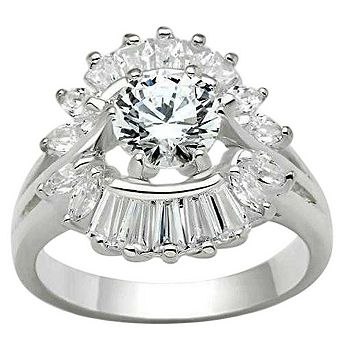 Alamode 925 Sterling Silver Cubic Zirconia Halo Ring