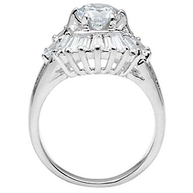 Alamode 925 Sterling Silver Cubic Zirconia Halo Ring