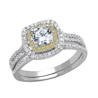 Alamode 925 Sterling Silver Cubic Zirconia Halo Wedding Ring