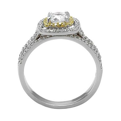 Alamode 925 Sterling Silver Cubic Zirconia Halo Wedding Ring