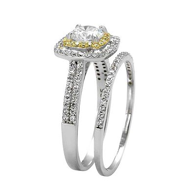 Alamode 925 Sterling Silver Cubic Zirconia Halo Wedding Ring