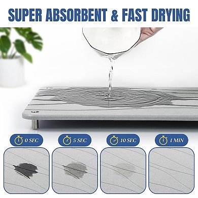 Stone Drying Mat Diatomaceous Earth Super Absorbent Non-slip Feet 15.7"x11.8" Light Grey Wave