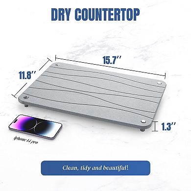 Stone Drying Mat Diatomaceous Earth Super Absorbent Non-slip Feet 15.7"x11.8" Light Grey Wave