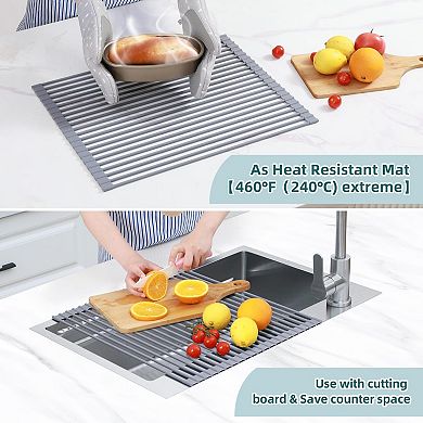 Dish rack drying rack above the sink, 17.6 inches × 15.4 inches, roll-up drainer
