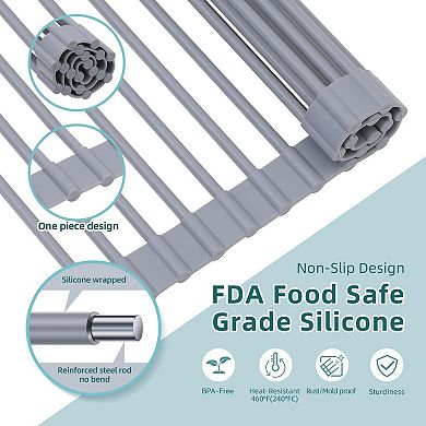 Dish rack drying rack above the sink, 17.6 inches × 15.4 inches, roll-up drainer