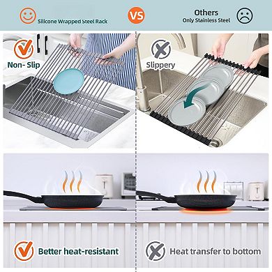 Dish rack drying rack above the sink, 17.6 inches × 15.4 inches, roll-up drainer