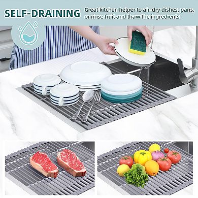 Dish rack drying rack above the sink, 17.6 inches × 15.4 inches, roll-up drainer