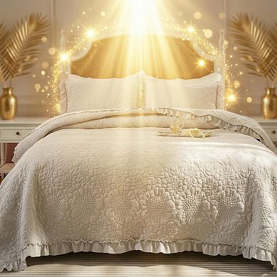 3-piece ruffled plaid duvet cover King size bedspread