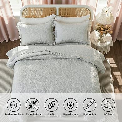 3-piece ruffled plaid duvet cover King size bedspread