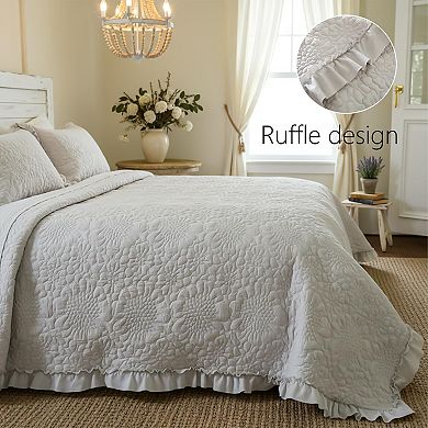 3-piece ruffled plaid duvet cover King size bedspread