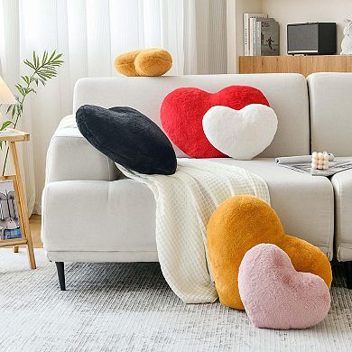 Heart Pillow Faux Rabbit Fur Decorative Throw Cushion 12.9" x 9.8"