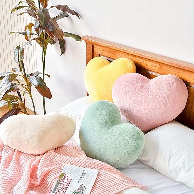 Heart Pillow Faux Rabbit Fur Decorative Throw Cushion 12.9" x 9.8"