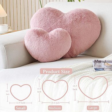 Heart Pillow Faux Rabbit Fur Decorative Throw Cushion 12.9" x 9.8"