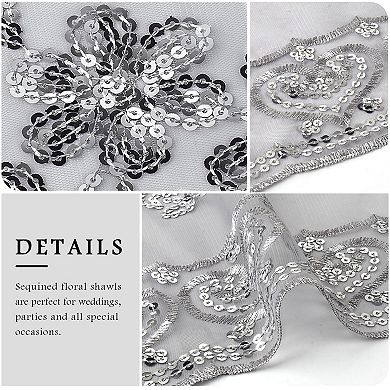 Sequin Floral Evening Shawl Sparkly Sheer Mesh Wedding Party Wrap