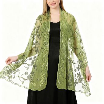 Sequin Floral Evening Shawl Sparkly Sheer Mesh Wedding Party Wrap