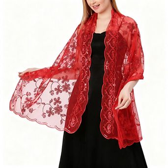 Sequin Floral Evening Shawl Sparkly Sheer Mesh Wedding Party Wrap
