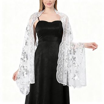Sequin Floral Evening Shawl Sparkly Sheer Mesh Wedding Party Wrap