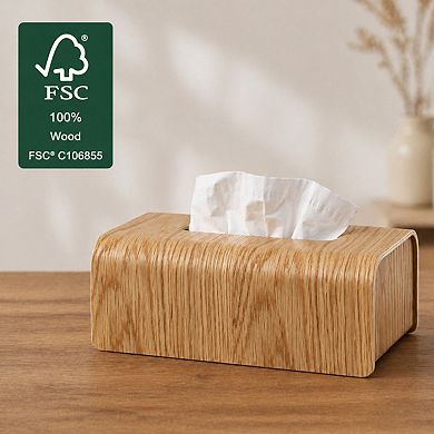 FSC Certified Real Wood Veneer Tissue Box Cover Scandinavian Design Decorative Holder