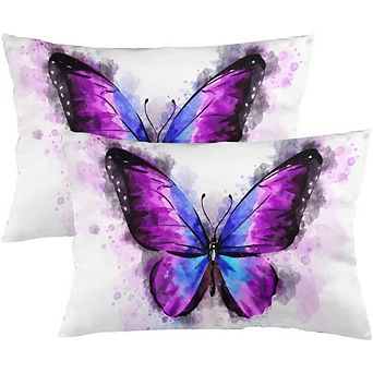 Butterfly Watercolor Pillowcases Set, Lumbar Cushion Covers with Zipper
