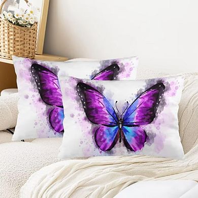 Butterfly Watercolor Pillowcases Set, Lumbar Cushion Covers with Zipper