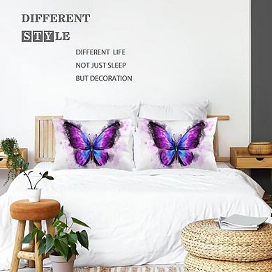 Butterfly Watercolor Pillowcases Set, Lumbar Cushion Covers with Zipper
