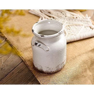 Ceramic Rustic Farmhouse Vase Distressed Boho Home Decor Centerpiece