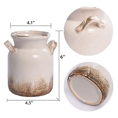 Ceramic Rustic Farmhouse Vase Distressed Boho Home Decor Centerpiece