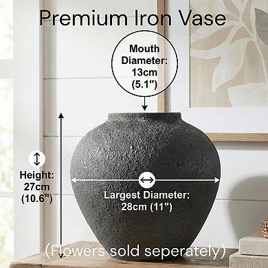 Large Round Vase Pottery Look Rustic Iron Farmhouse Centerpiece