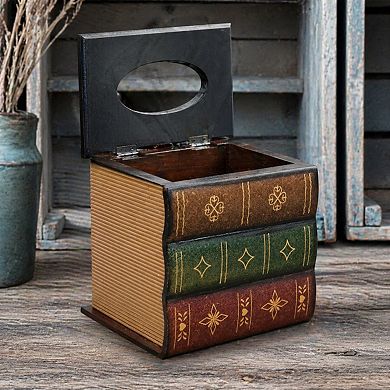 Retro Wooden Book Tissue Box Cover Square Dispenser for Home Office Car