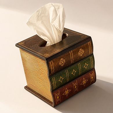 Retro Wooden Book Tissue Box Cover Square Dispenser for Home Office Car