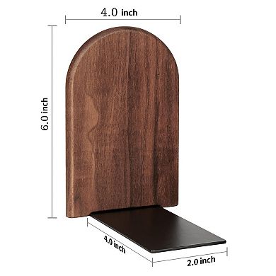 1 Pair Wood Bookends Non-Slip Heavy Walnut Metal Support L Shaped Classic Modern Organizer