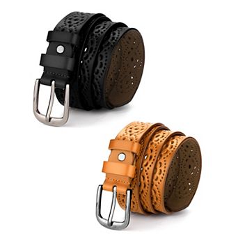 Women's Vintage Hollow Belts Pin Buckle Faux Leather Belts for Jeans Pants