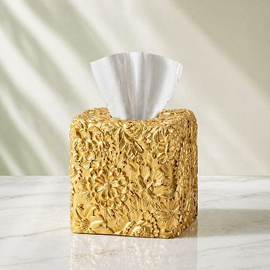 Square Tissue Box Cover Hand Carved Floral Resin Open Bottom Home Decor Organizer