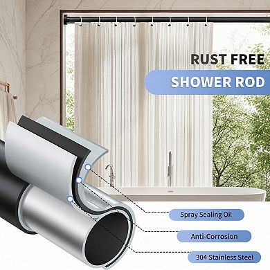 Matte Black Adjustable Tension Shower Curtain Rod No Drilling Non Slip