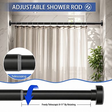 Matte Black Adjustable Tension Shower Curtain Rod No Drilling Non Slip