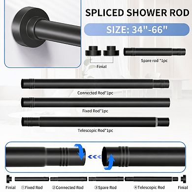 Matte Black Adjustable Tension Shower Curtain Rod No Drilling Non Slip