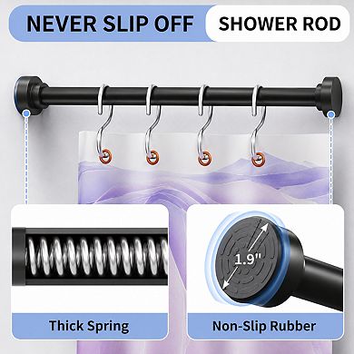 Matte Black Adjustable Tension Shower Curtain Rod No Drilling Non Slip