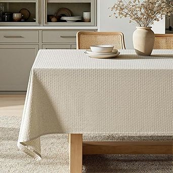 Beige Linen-Cotton Rectangle Tablecloth Waterproof Spillproof Farmhouse Cover