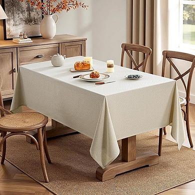 Beige Linen-Cotton Rectangle Tablecloth Waterproof Spillproof Farmhouse Cover